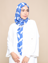 Squares Print Chiffon Tri Scarf - Blue