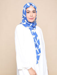 Squares Print Chiffon Tri Scarf - Blue