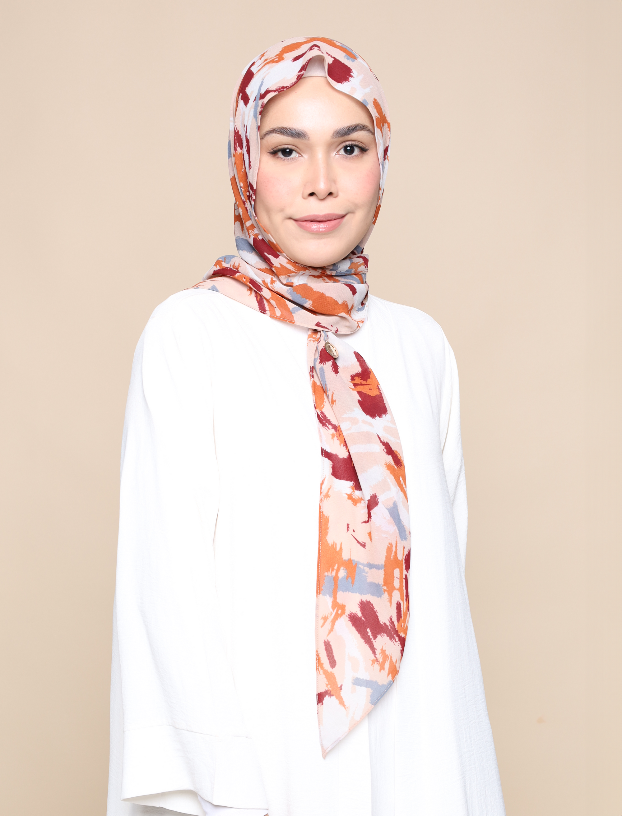 Brush Strokes Chiffon Tri Scarf- Nude