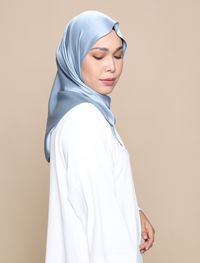 Soft Satin Silk Tri Scarf - Soft Blue