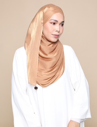 Shimmer Satin Lux Turban Shawl - Caramel