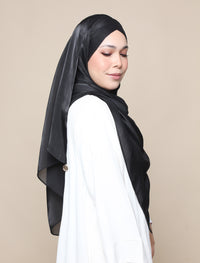 Shimmer Satin Lux Turban Shawl - Black