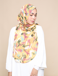 Brush Strokes Chiffon Curve Shawl - Mustard