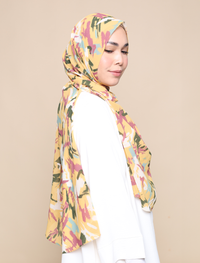 Brush Strokes Chiffon Curve Shawl - Mustard