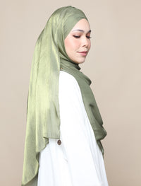 Shimmer Satin Lux Turban Shawl - Moss Green