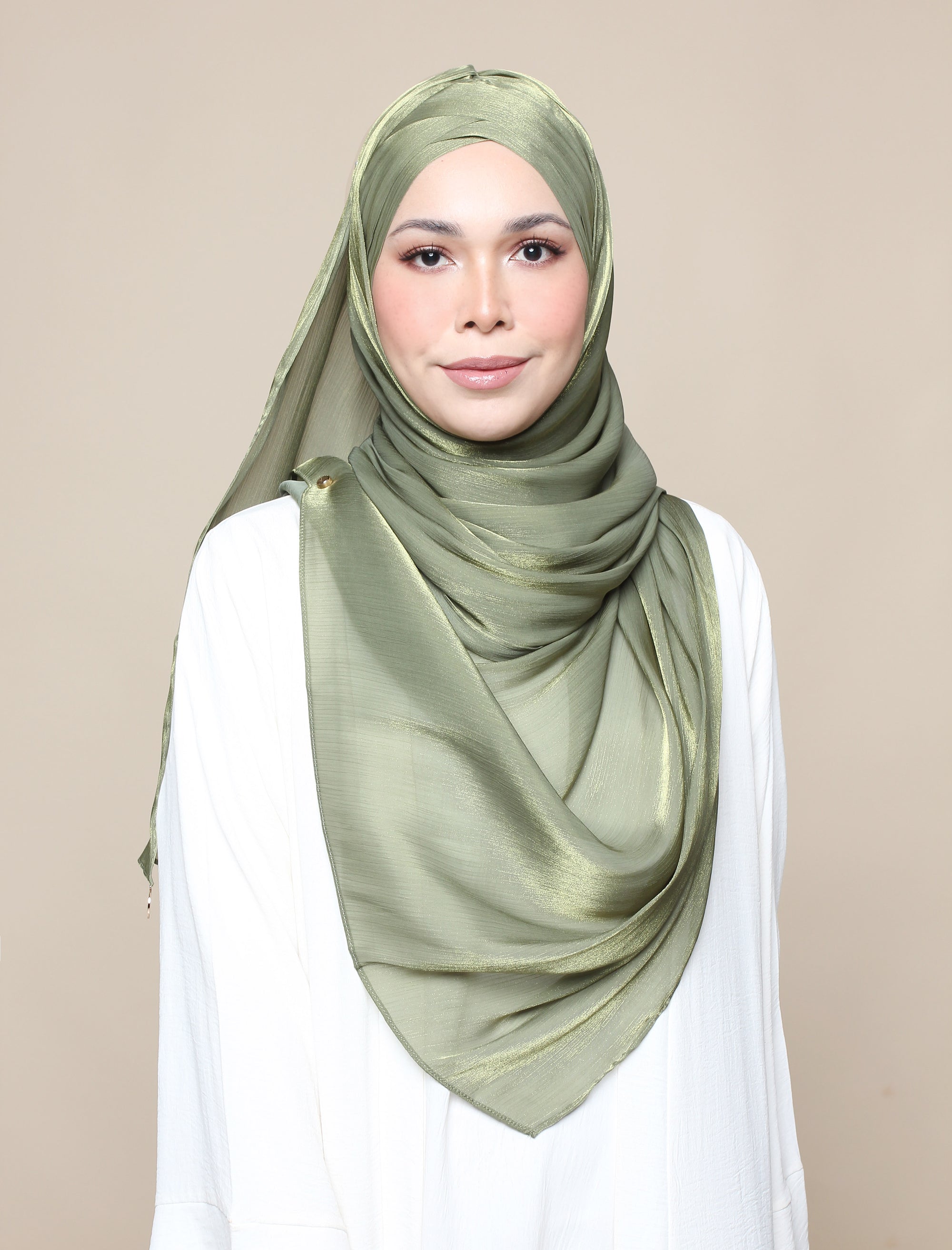 Shimmer Satin Lux Turban Shawl - Moss Green