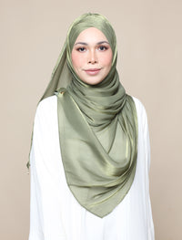 Shimmer Satin Lux Turban Shawl - Moss Green