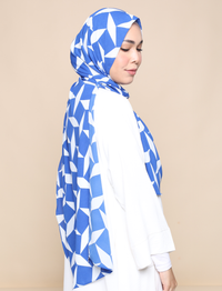 Squares Print Chiffon Curve Shawl - Blue