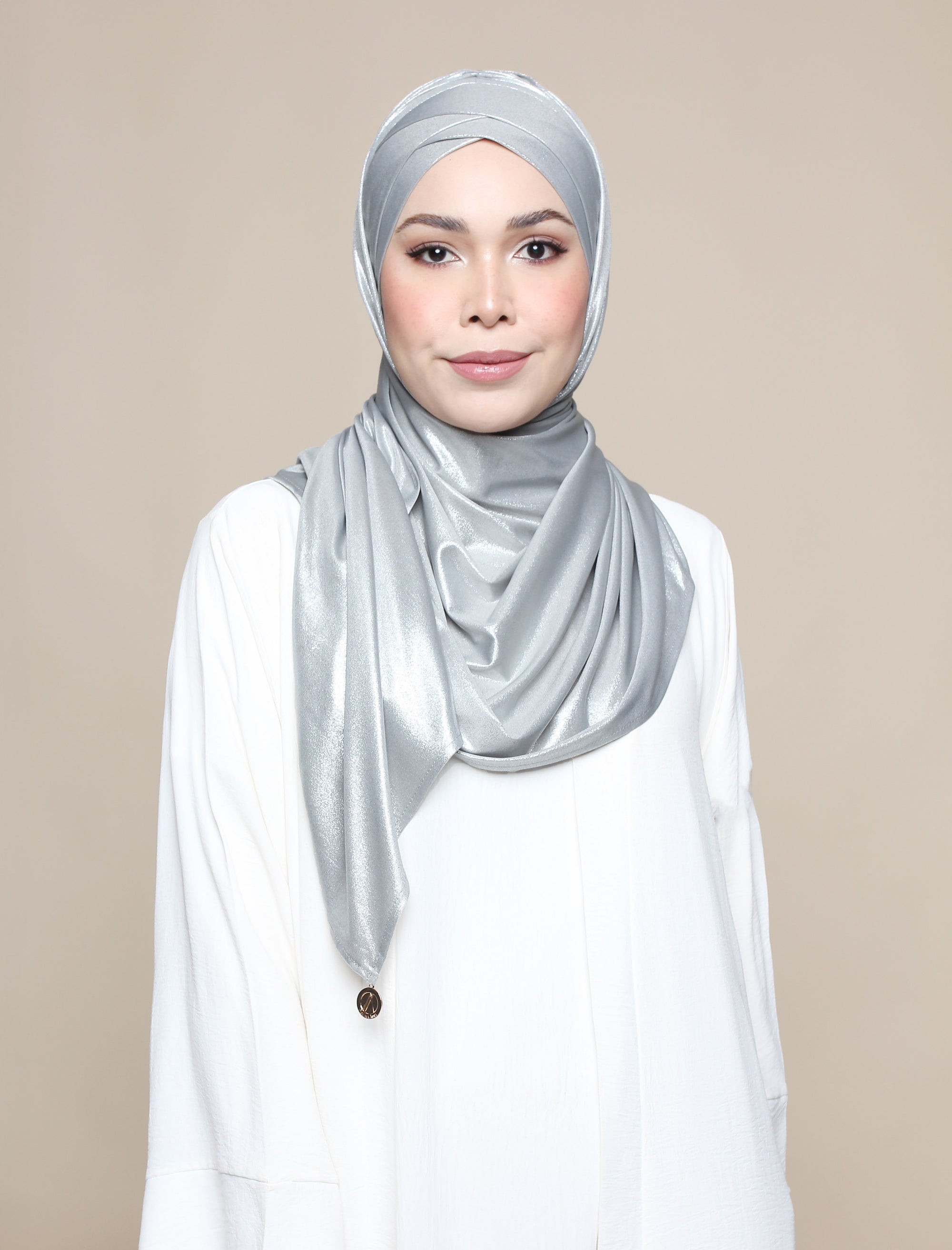 Glitter Jersey Lux Turban Shawl - Silver Metal