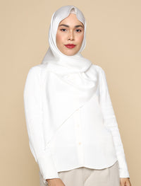 Matte Satin Silk Tri Scarf - White